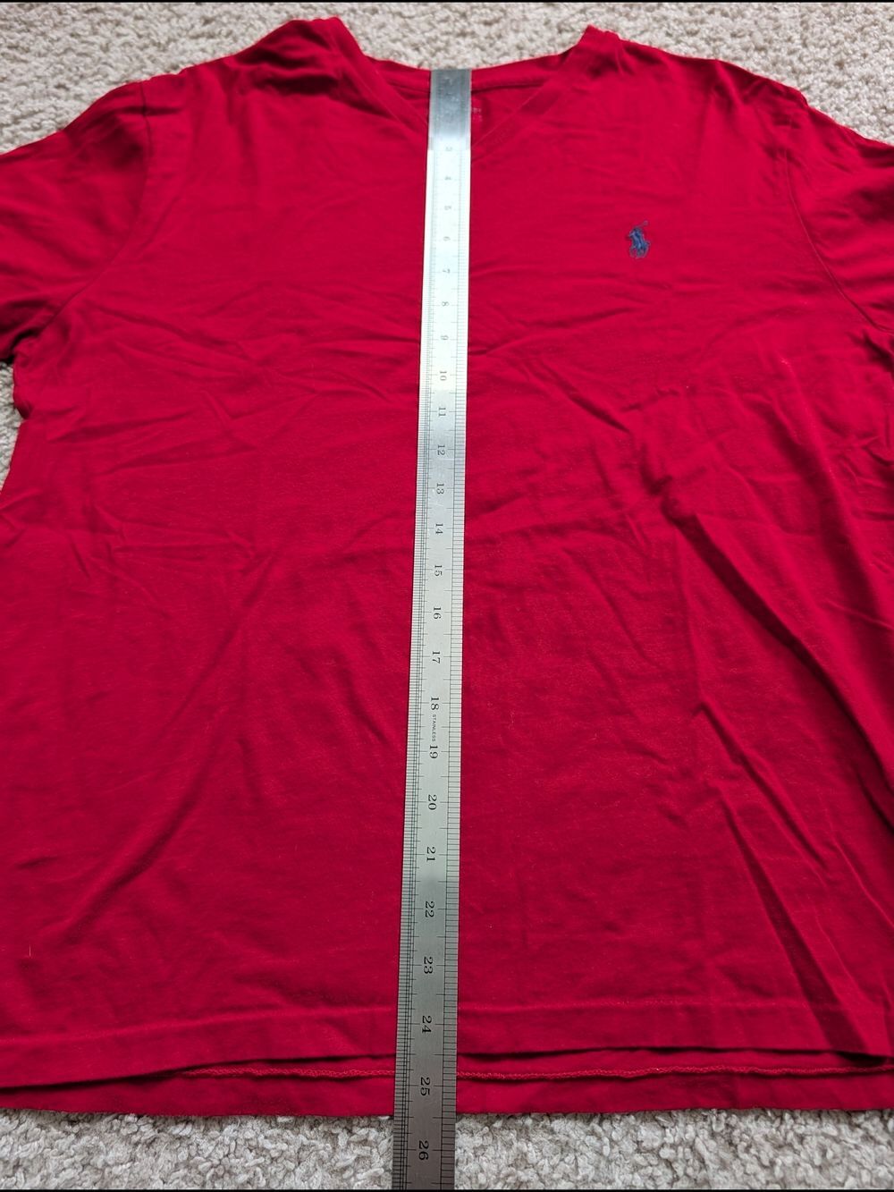 Polo Ralph Lauren Red Blue Pony V-Neck Cotton Short Sleeve Tee Size Large - Picture 7 of 8
